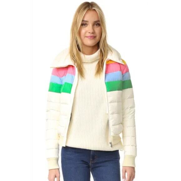 NWT Perfect Moment Womens Snow White Rainbow Queenie Goose Down Jacket Size L - Picture 1 of 16